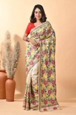 Off White Sunflower Pure Gachi Tussar Kantha Saree