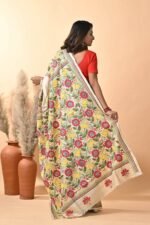 Off White Sunflower Pure Gachi Tussar Kantha Saree - Image 3