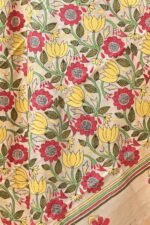 Off White Sunflower Pure Gachi Tussar Kantha Saree - Image 6