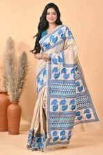 Off White Leaves Pure Gachi Tussar Kantha Saree