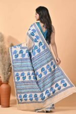 Off White Leaves Pure Gachi Tussar Kantha Saree - Image 3