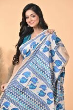 Off White Leaves Pure Gachi Tussar Kantha Saree - Image 2