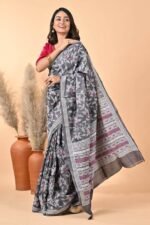 Black Floral Pure Gachi Tussar Kantha Saree