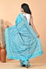 Blue Traditional Pure Silk Kantha Saree - Image 3