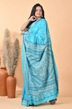 Blue Traditional Pure Silk Kantha Saree - Image 5